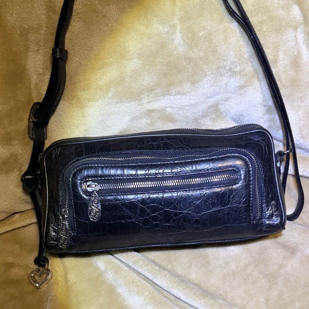 Vintage Brighton black leather embossed purse with plaid lining - Picture 3 of 11